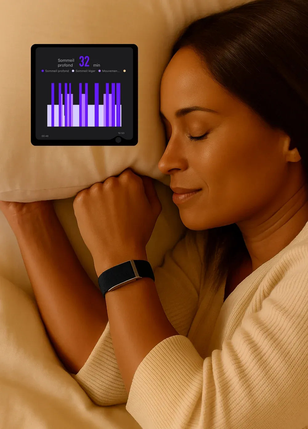 Woman lying in bed with a tablet