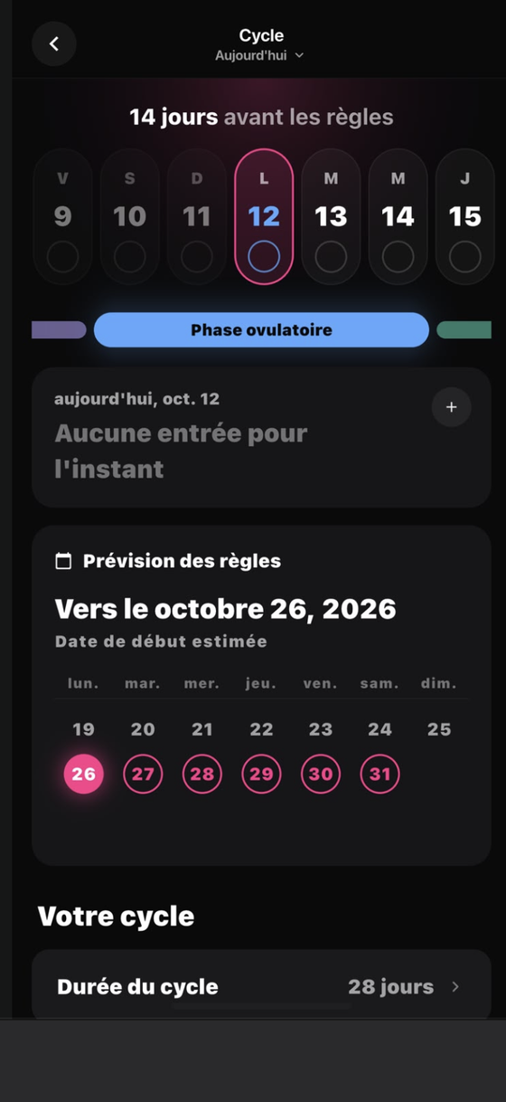 Suivi du cycle — Bionny app screen
